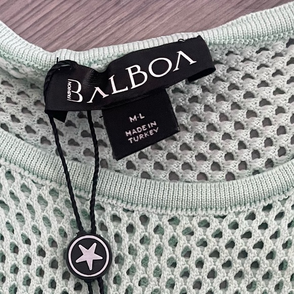 Balboa Fashion Light Blue Knit Mesh Fitted Bodycon Tank Crop Top - Size M/L - Picture 3 of 5